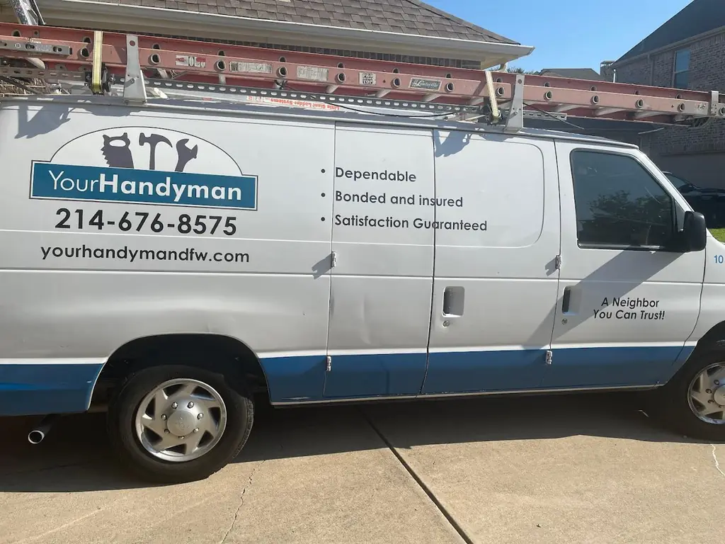 The YourHandyman DFW service van, lettered with the company name, phone number and the line A Neighbor You Can Trust
